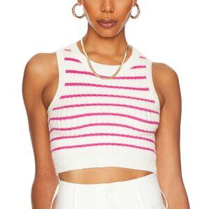 Superdown Phoebe Ultra Crop Sweater Vest XS Pink White Stripes